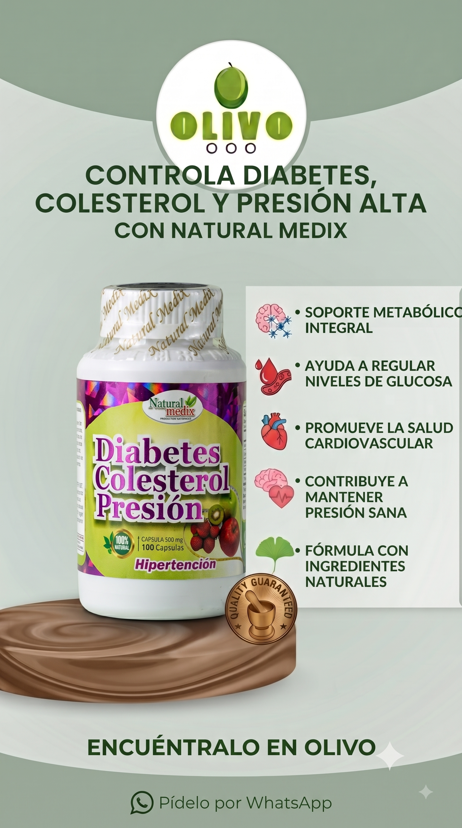 Diabetes/Colesterol/Presión 100 Capsulas