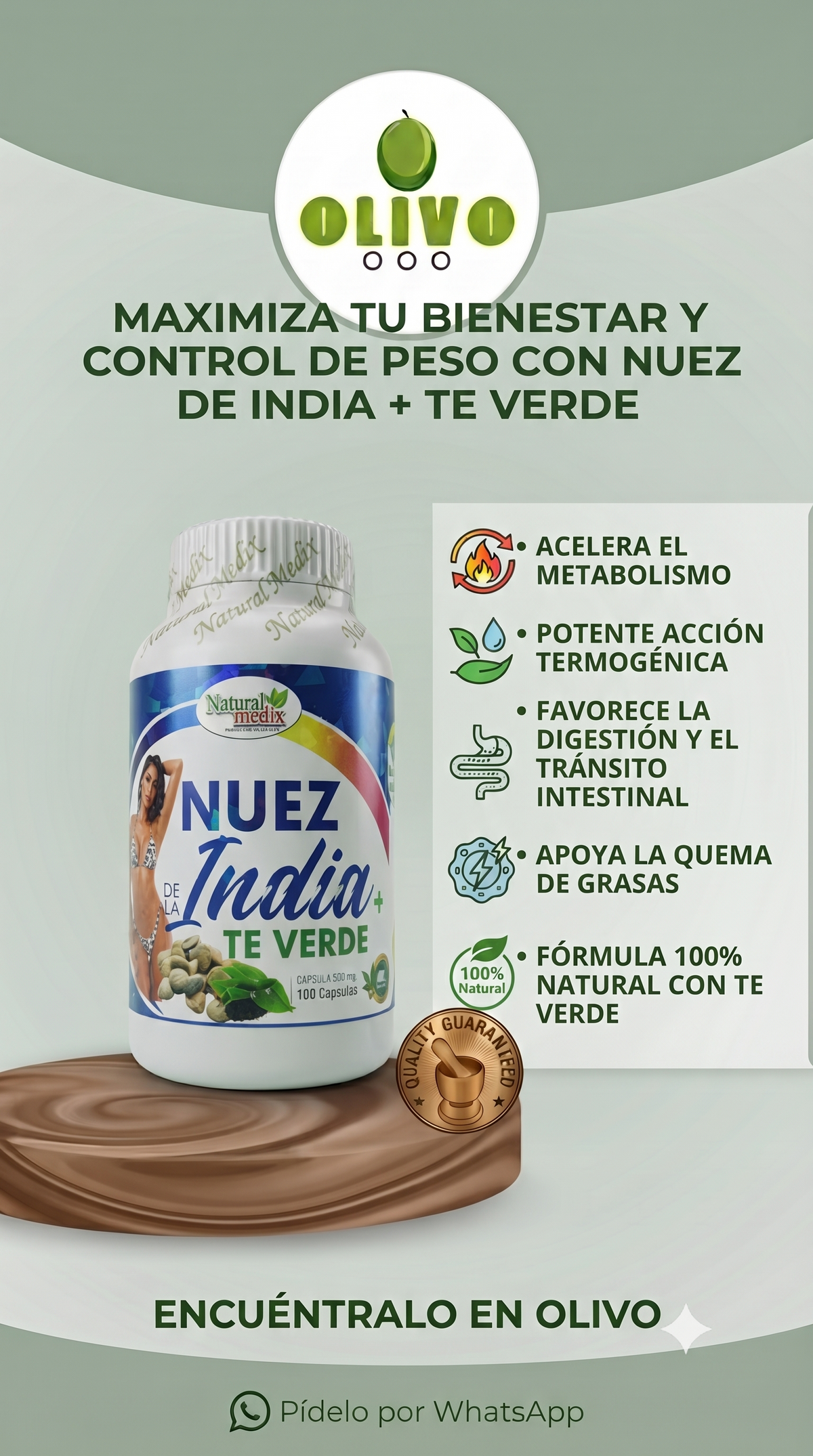 Nuez De La India + Te Verde 100 Capsulas