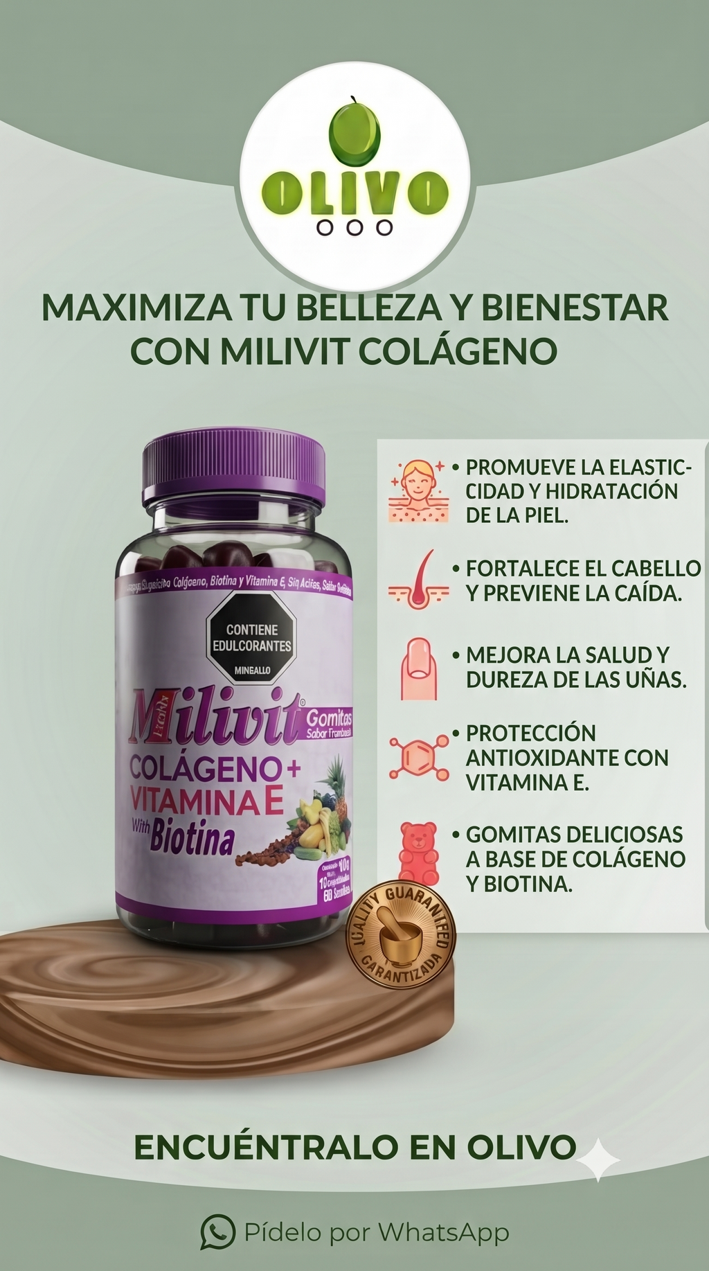 Colageno + Vitamina E + Biotina 60 Gomitas Milivit