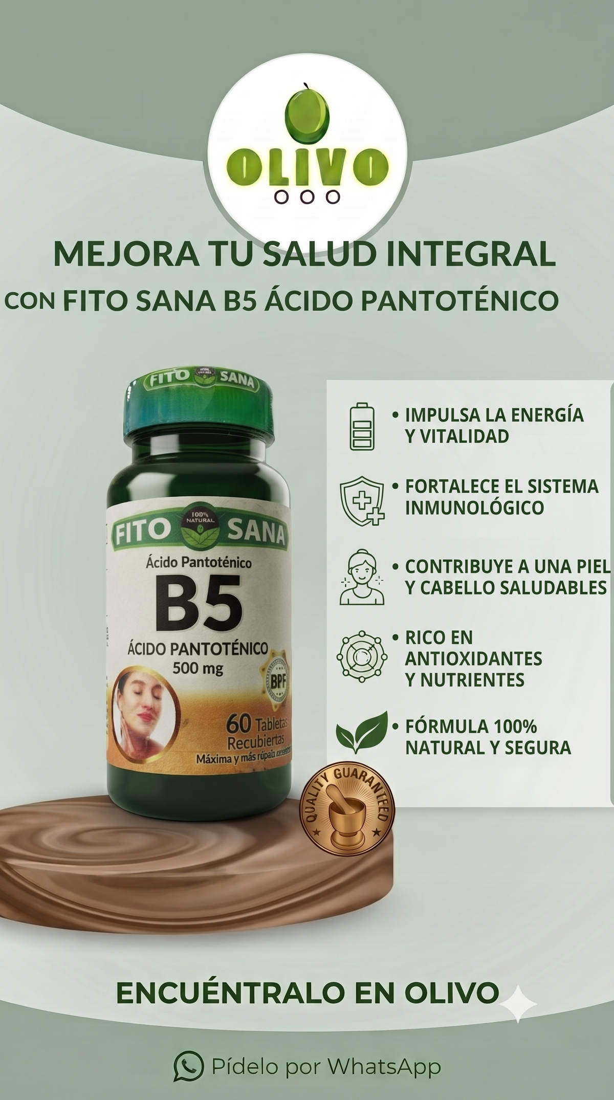 B-5 (Ácido Pantotenico) 60 Tabletas Fito Sana Nacional