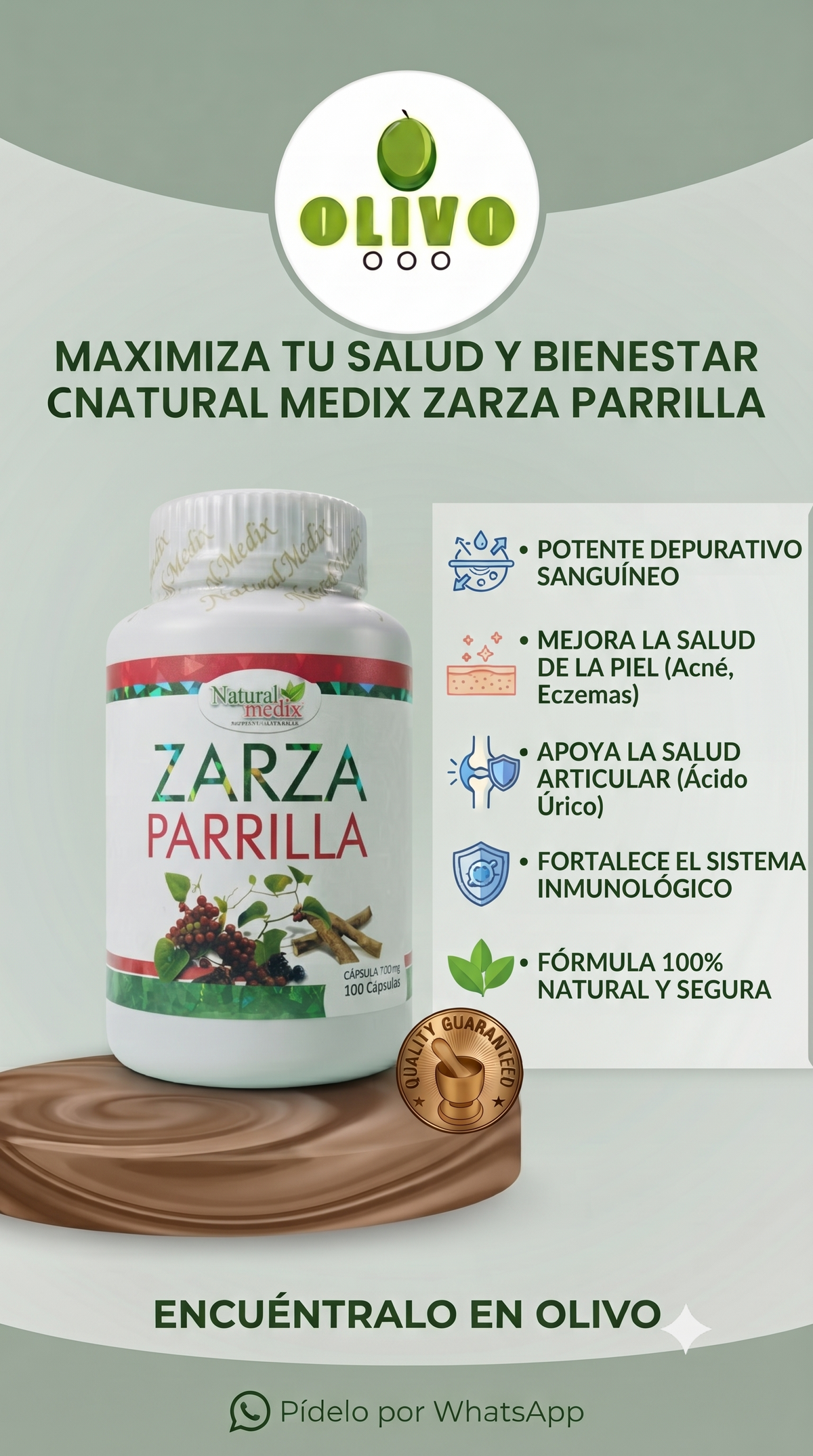 Zarzaparrilla 100 Capsulas Natural Medix Importado