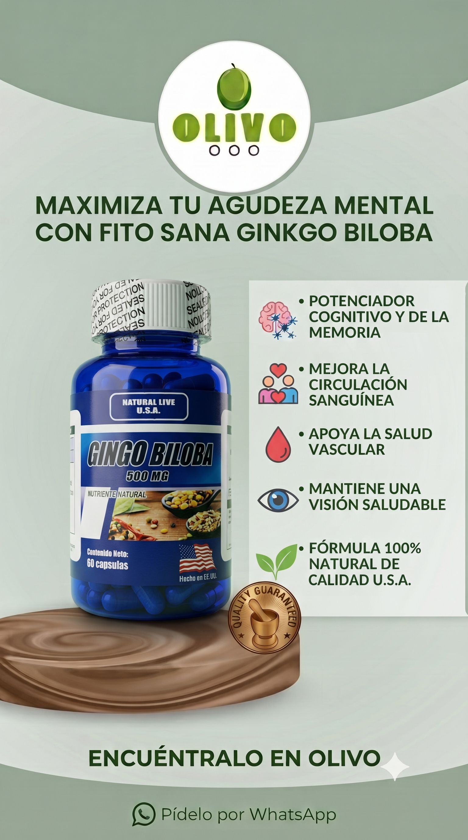 Gingo Biloba 60 Capsulas Natural Live U.S.A