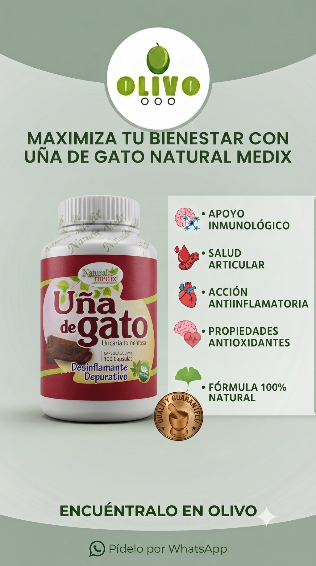 Uña De Gato 100 Capsulas Natural Medix