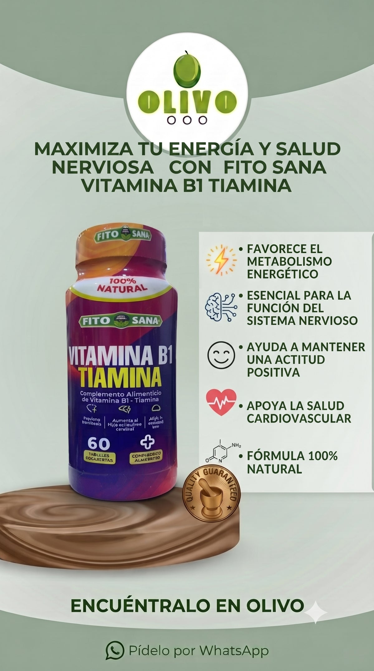 Vitamina B1 Tiamina 60 Tabletas Fito Sana