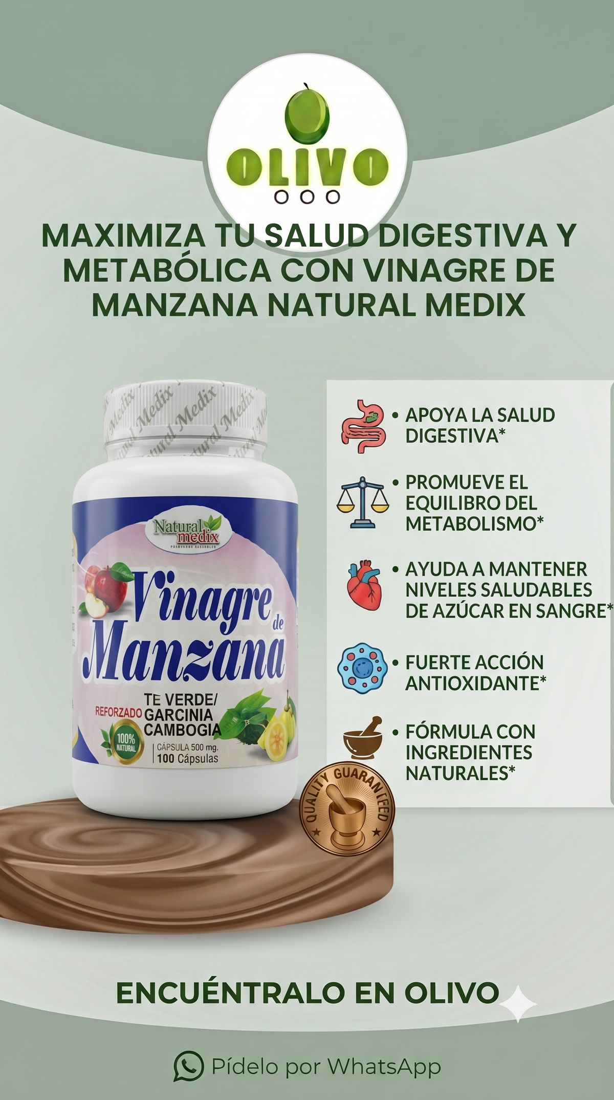 Vinagre De Manzana 100 Capsulas Natural Medix