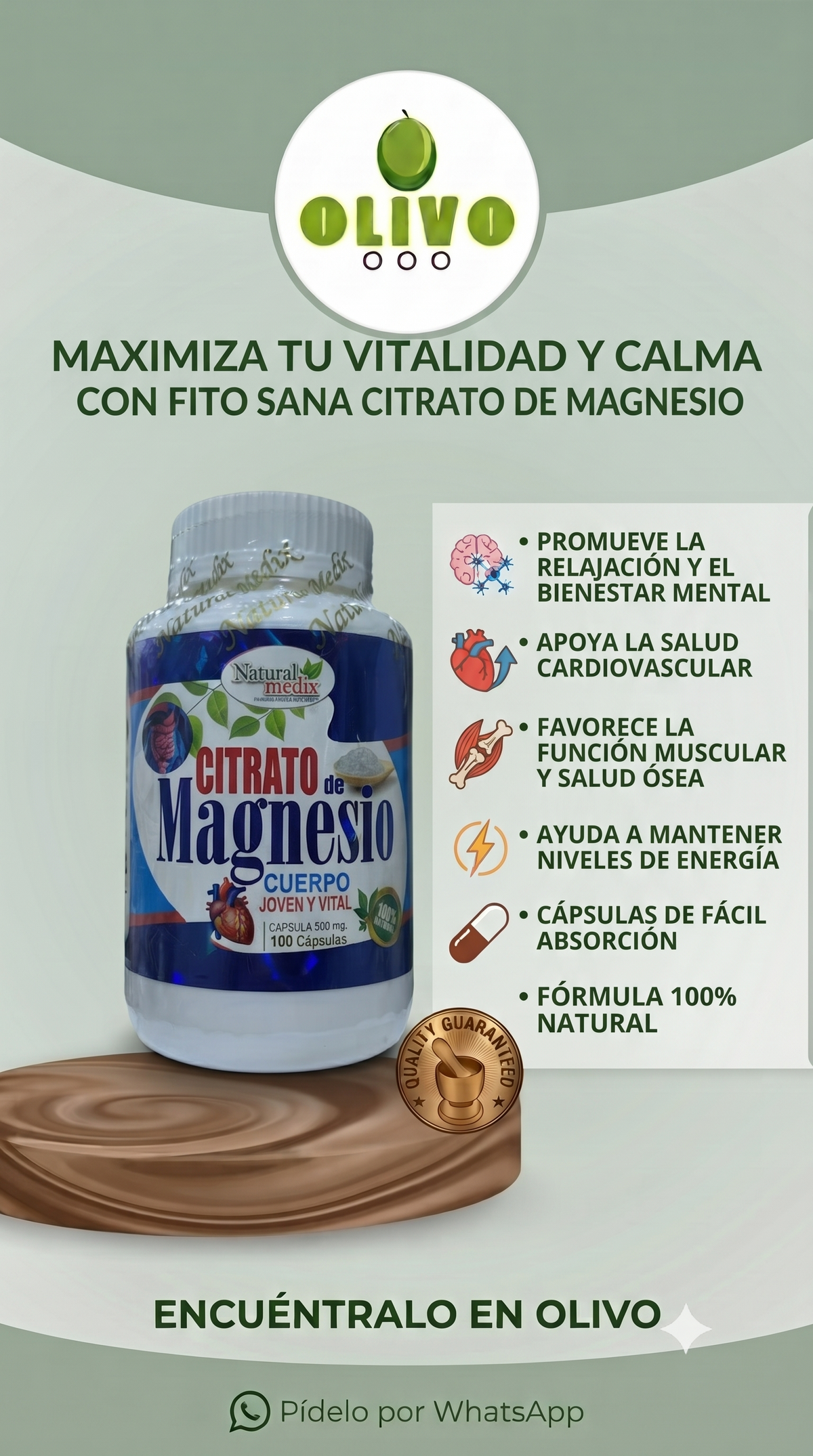 Citrato Magnesio 100Cáp Natural Medix Importado