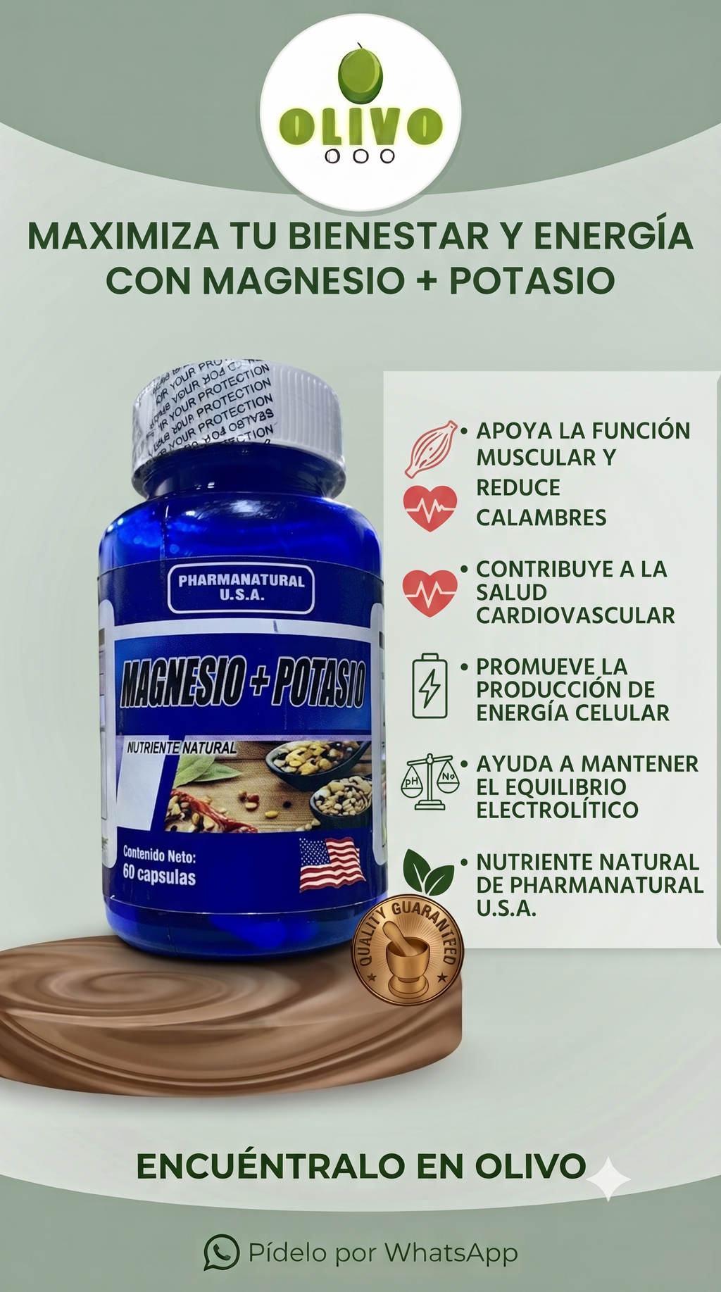 Magnesio + Potasio 60 Capsulas PharmaNatural