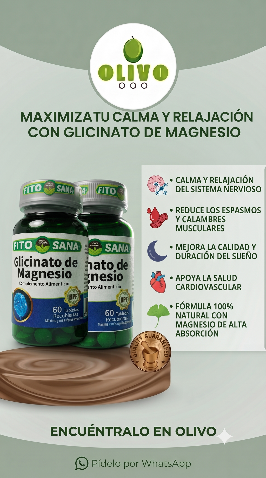 Glicinato De Magnesio 120 Tabletas Fito Sana Pack