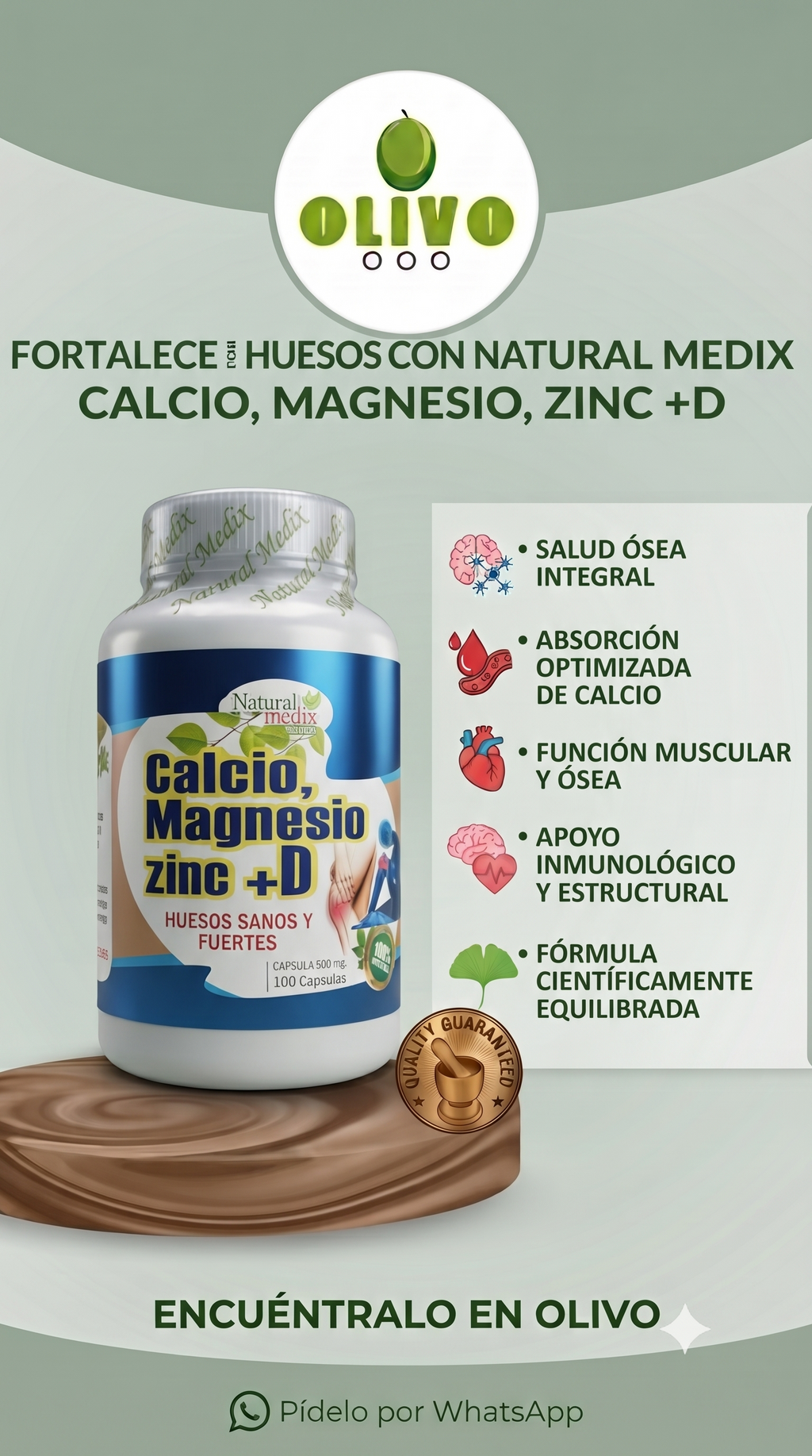 Calcio + Magnesio+ Zinc + Vit D 100 Cápsulas Natural Medix Importado