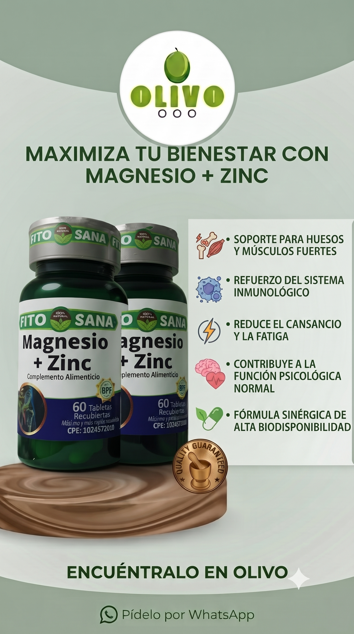 Magnesio + Zinc 120 Tabletas Fito Sana