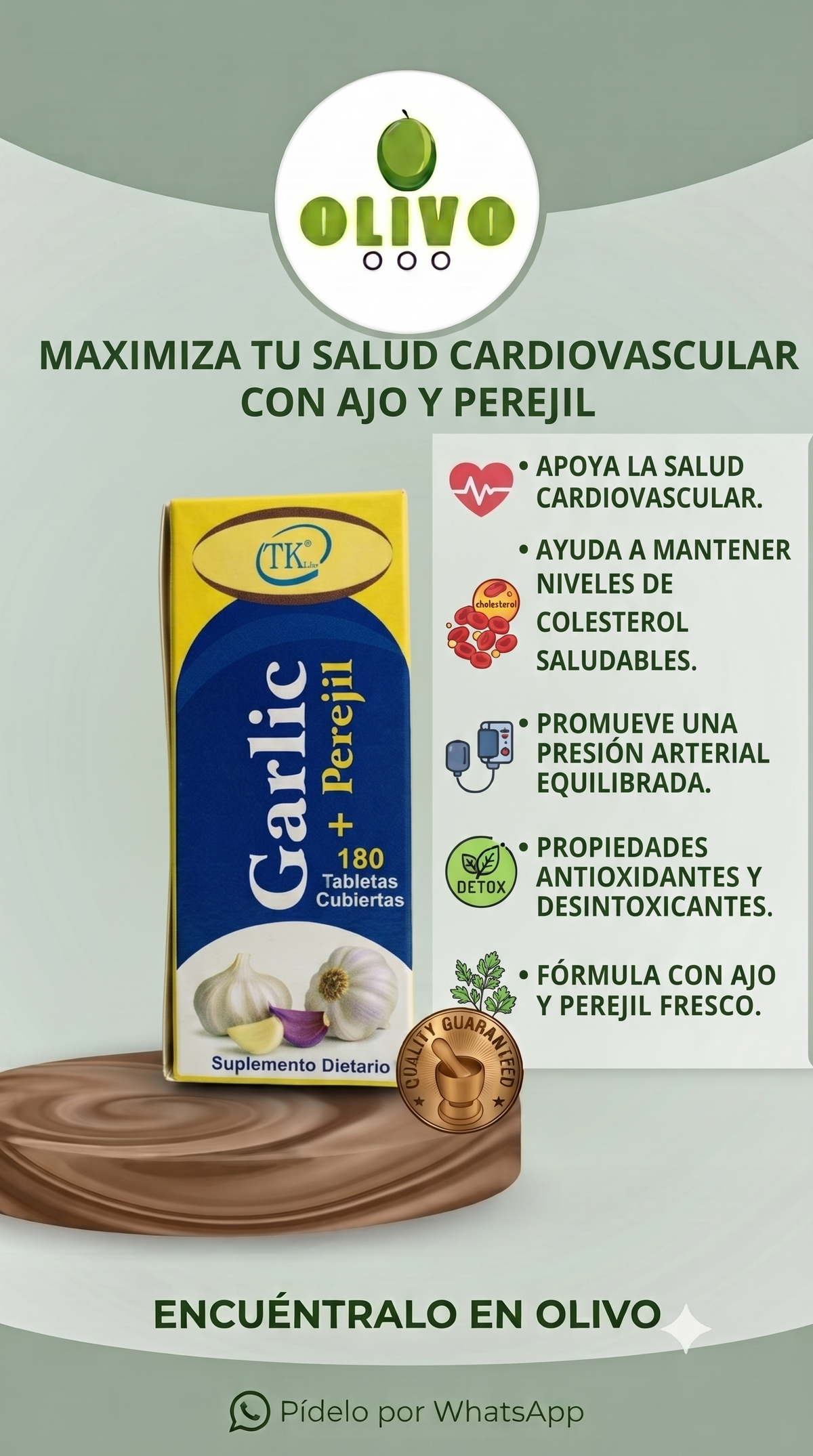 Ajo ( Garlic ) + Perejil 180 Tabletas Importado