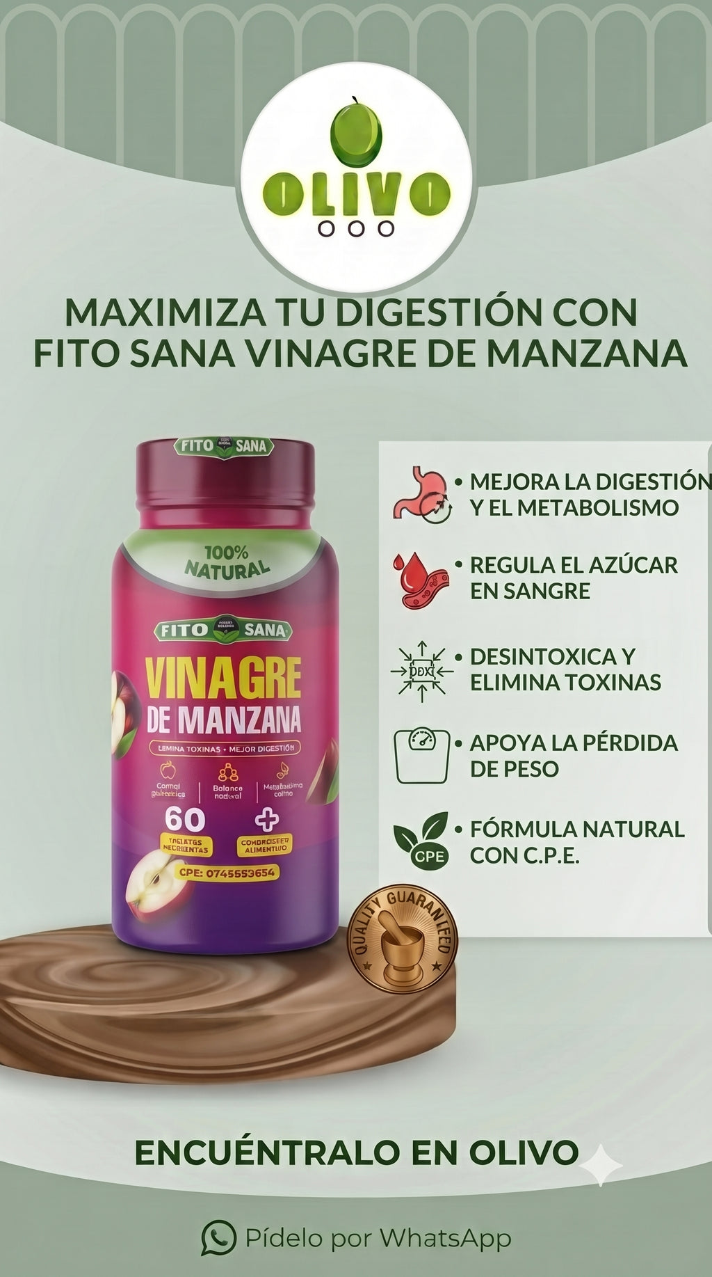 Vinagre De Manzana 60 Tabletas Fito Sana