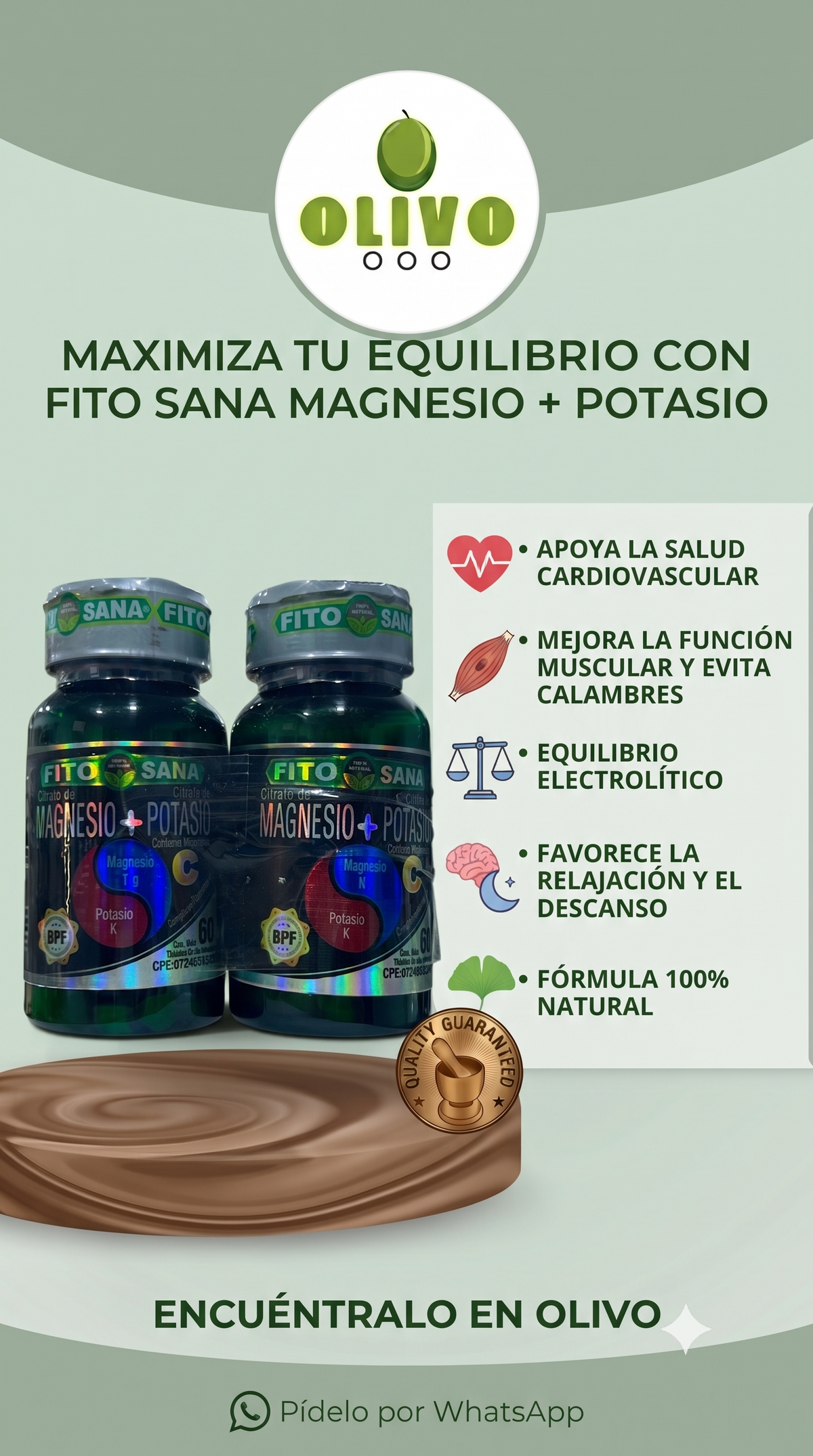 Citrato De Magnesio + Potasio 60 Tabletas Fito Sana