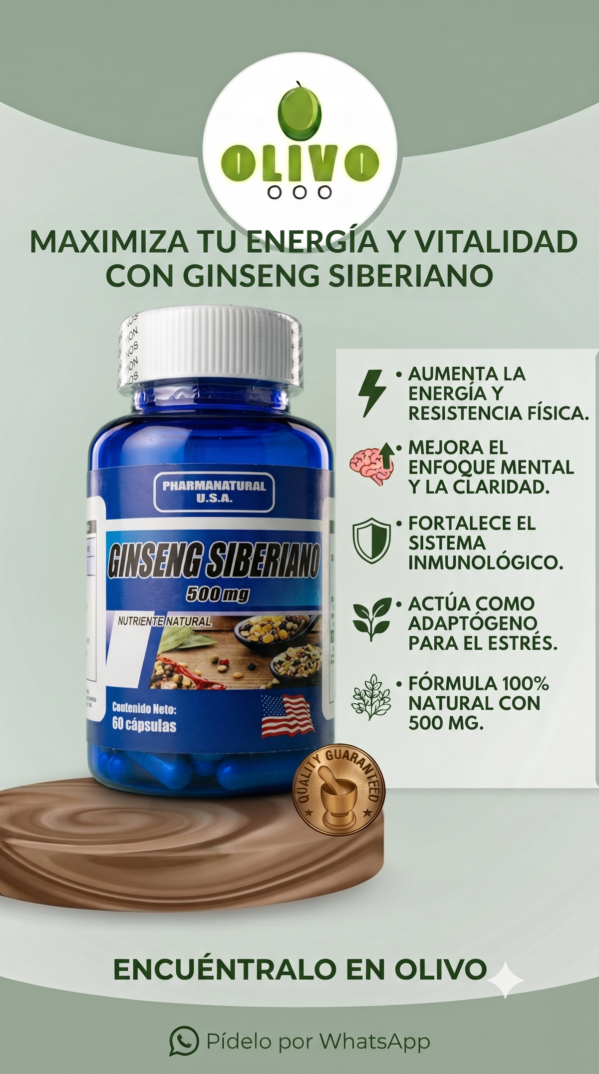 Ginseng Siberiano 60 Capsulas PharmaNatural