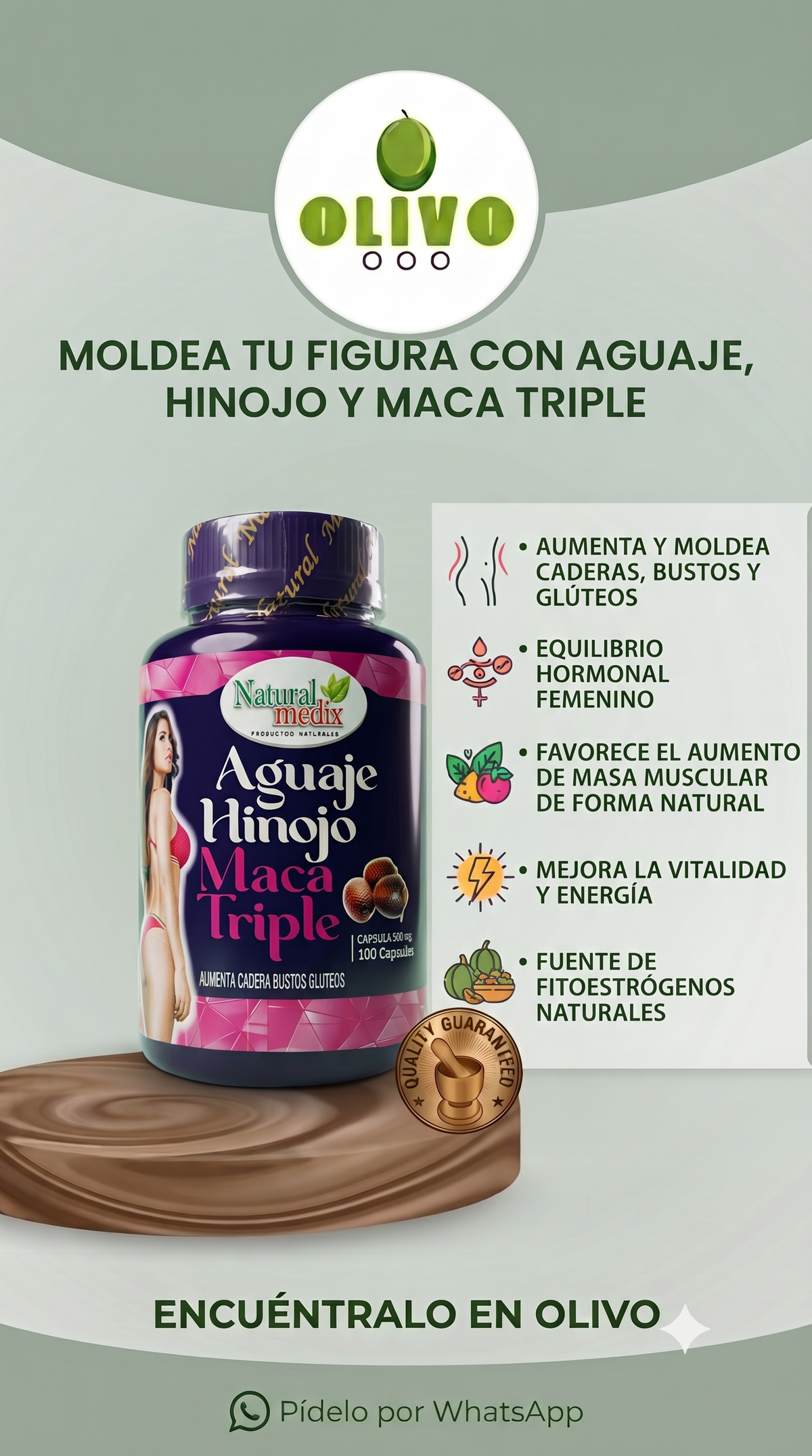 Aguaje Hinojo Triple Maca 100 Cápsulas Natural Medix Importado