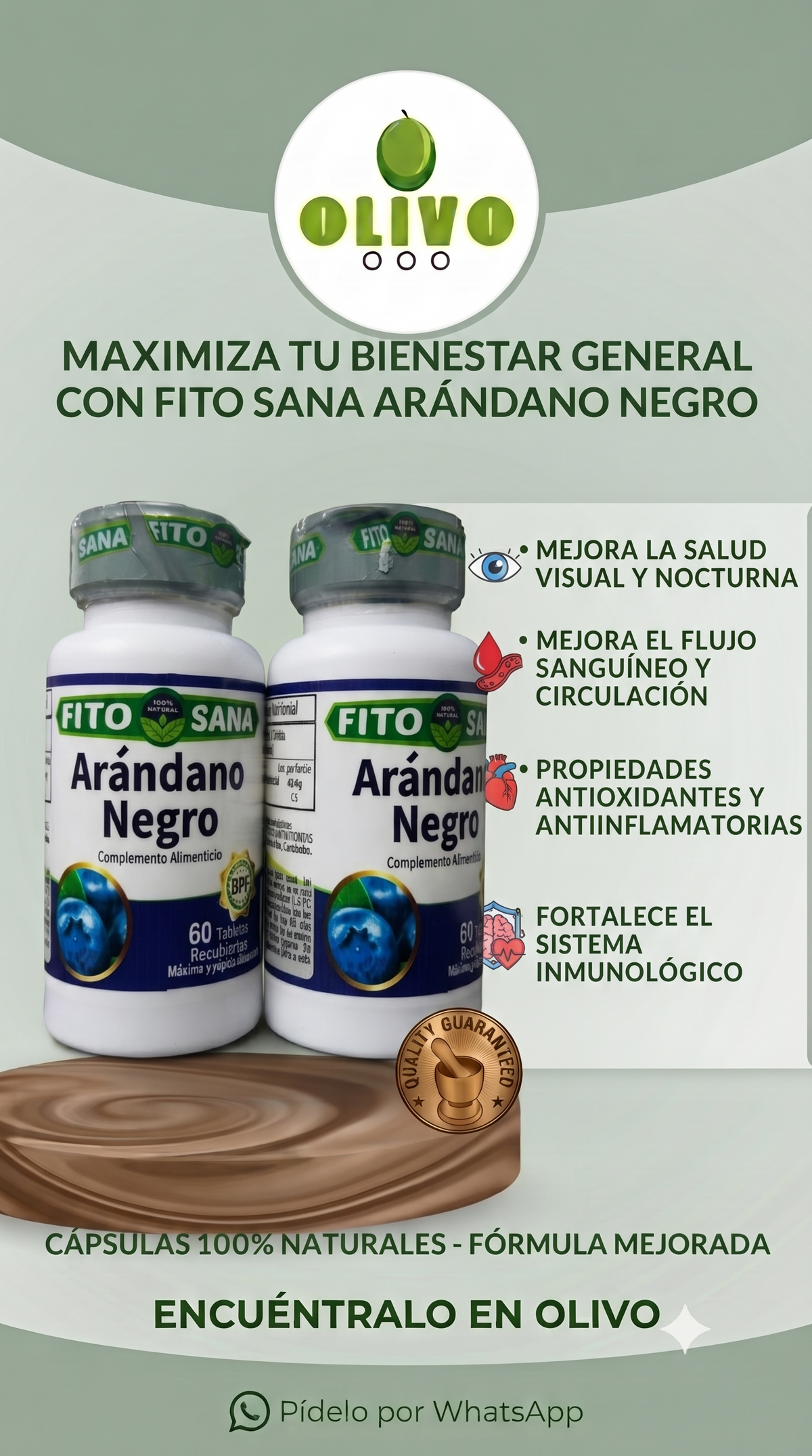 Arándano Negro 120 Tabletas Pack Fito Sana Nacional