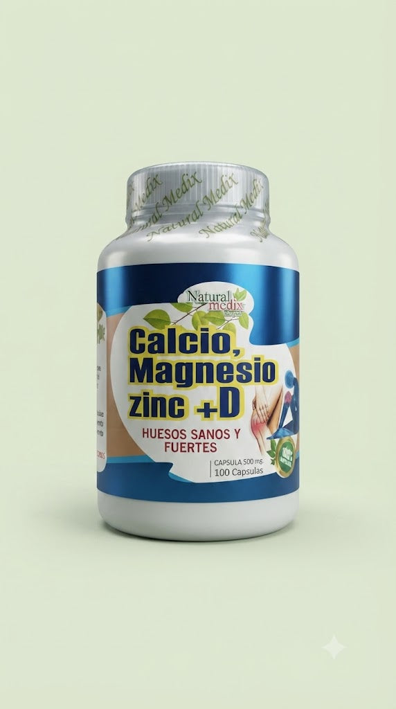 Calcio + Magnesio+ Zinc + Vit D 100 Cápsulas Natural Medix Importado